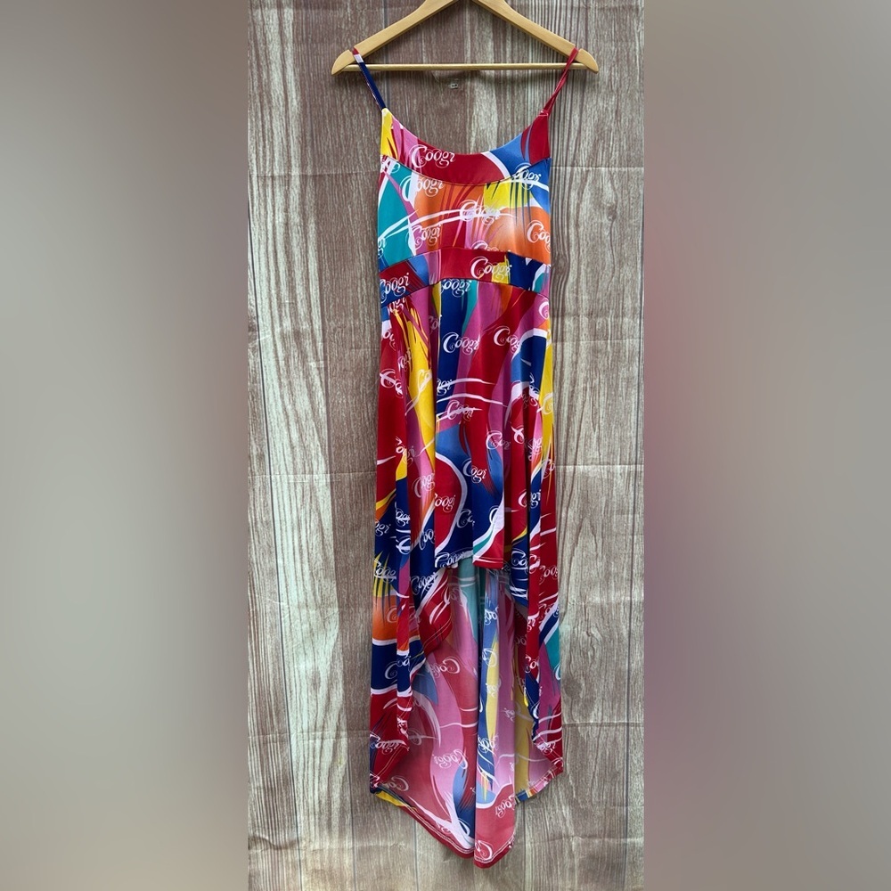 Coogi Size L logo print authentic hi-low flowy rainbow summer festival dress